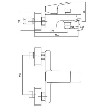Смеситель для ванны E.C.A Tiera 104802469EX