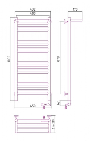 Полотенцесушитель Электрический Cунержа Богема с полкой 2.0 Правая (1000x400) Под "Золото" 03-5207-1040