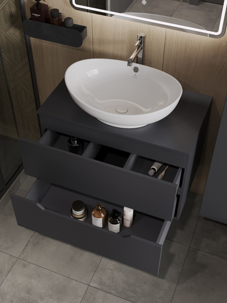 Тумба с раковиной подвесная 80 см, Orange Line Li-80TugMDF+B08-585W графит/белый