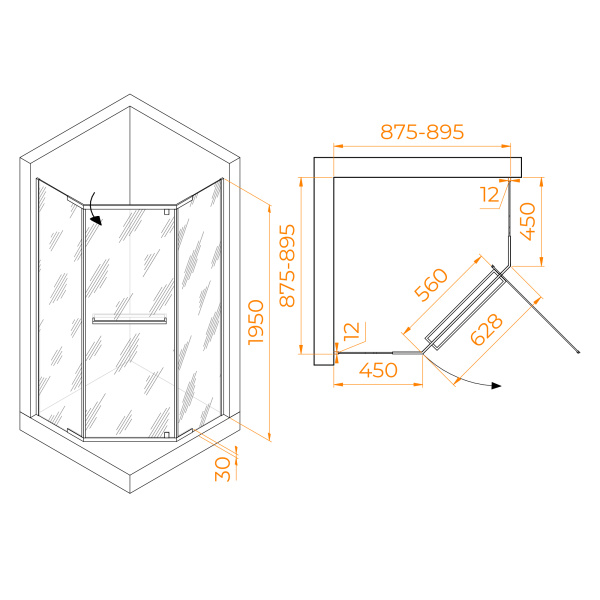 Душевой уголок (90х90) RGW Passage PA-82B 41088299-14 прозрачное