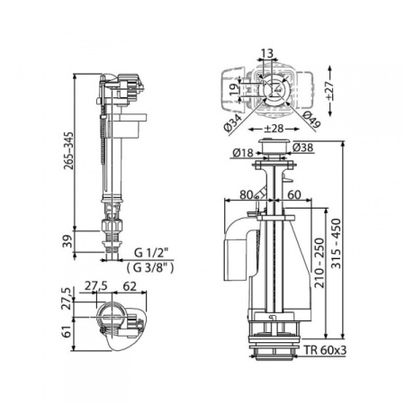 Арматура для бачка унитаза AlcaPlast SA08AS 1/2"