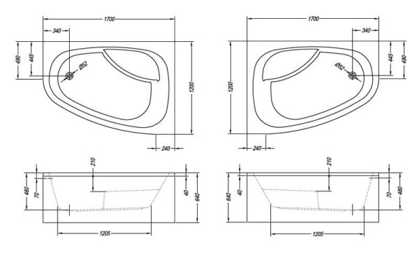 Ванна акриловая Kolpa-san Chad 170/S -L, -D