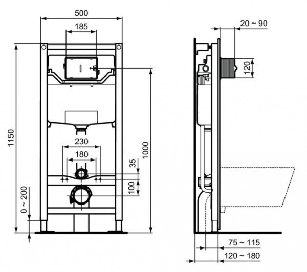 Комплект унитаз + инсталляция Ideal Standard Tesi T355101PT15
