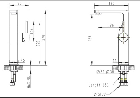 Смеситель для раковины высокий Bravat Arc F16061C-A2-ENG