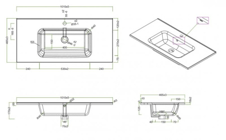 Керамическая раковина (100х46) BelBagno Pietra BB1000ETL