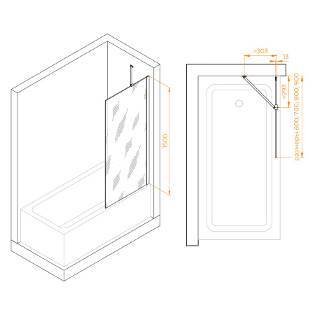 Шторка на ванну 60 см RGW Screens SC-151B 351115106-14 прозрачное