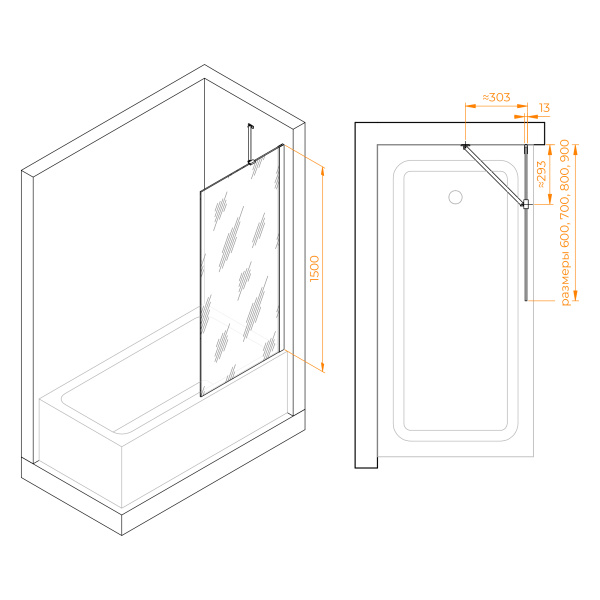 Шторка на ванну 60 см RGW Screens SC-151B 351115106-14 прозрачное