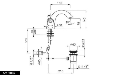 Смеситель для раковины Nicolazzi Cristallo 2032CR22 Смеситель для раковины Nicolazzi Cristallo 2032CR22