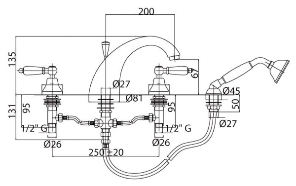 Смеситель для ванны Cezares Golf GOLF-BVD-03/24