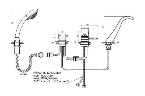 Смеситель на борт ванны Rav Slezak Dunaj DT261.5PZ