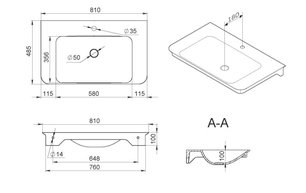 Раковина встраиваемая сверху (81х48,5) Am.Pm Sensation M30WPC0801WG