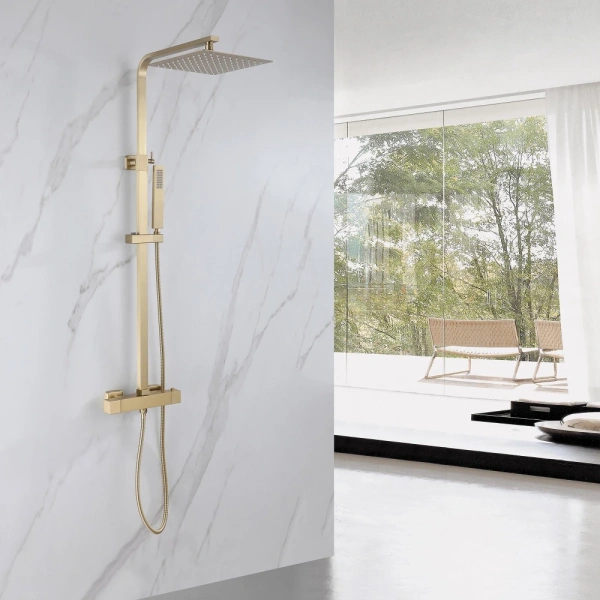 Душевая стойка ABBER Daheim AF8260GL с термостатом без излива, золотой