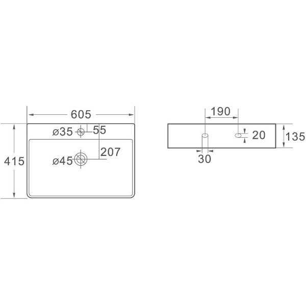 Раковина накладная (60,5х41,5) SantiLine SL-1003MB