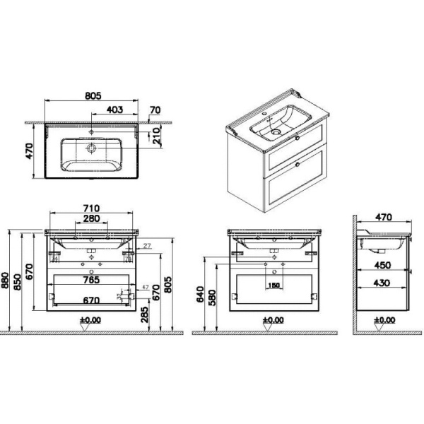 Тумба с раковиной Vitra Root Classic 80 см 68874, темно-синий