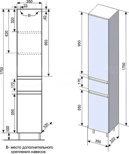 Пенал напольный с бельевой карзиной Style Line Атлантика 35 СС-00002257 левая
