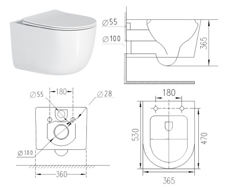 Унитаз подвесной безободковый Art&Max Napoli AM100CHRV (без сиденья)
