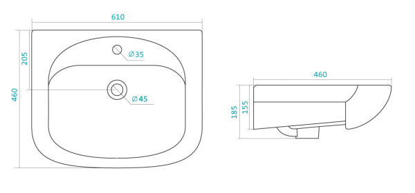 Раковина подвесная (61х46) Santek Стелла 60 1WH112450