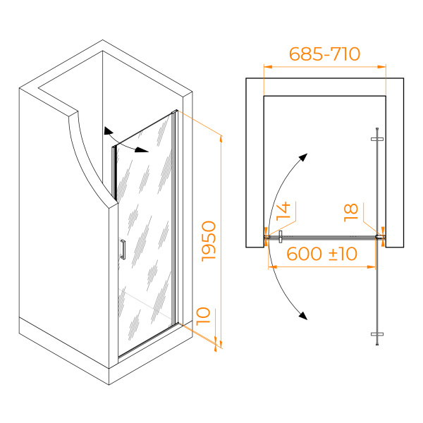 Душевая дверь 70 см RGW Leipzig LE-003-Gr 351200307-110 прозрачное
