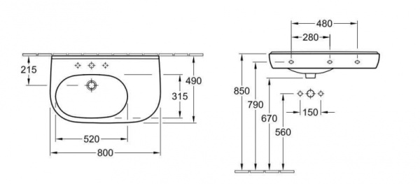Раковина подвесная Villeroy&Boch O.novo 51608GR1