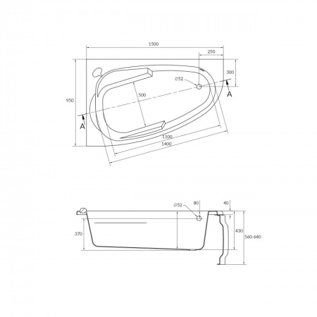 Ванна акриловая асимметричная Cersanit JOANNA 150х95 левая 63336