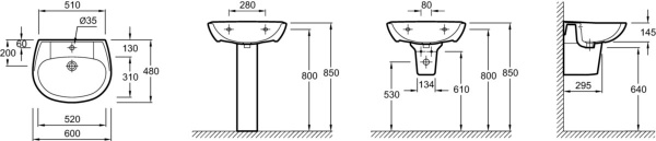 Раковина подвесная (60х48) Jacob Delafon Brive  E1286-00