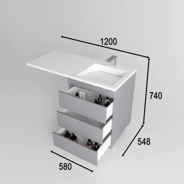 Тумба под стиральную машину напольная без раковины Style Line Даллас Леон СС-00002449 светло-серый матовый