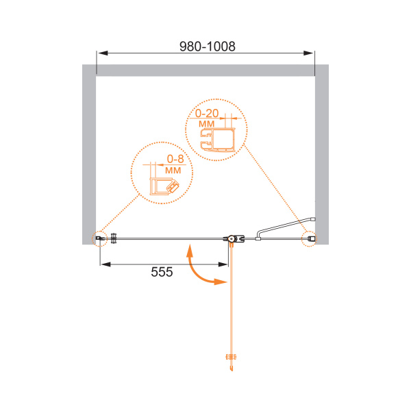 Душевая дверь (100х195) CEZARES ELENA ELENA-W-B-12-100-P-Cr-R