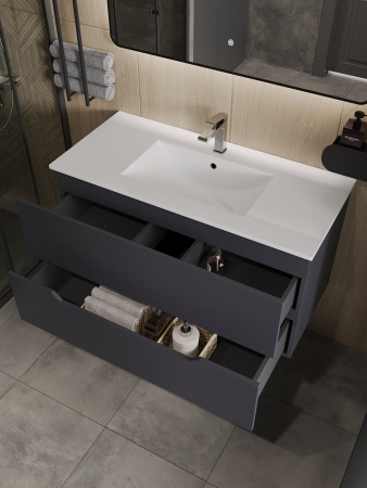 Тумба с раковиной подвесная Orange Line Li-100Tug+Ra графит матовый