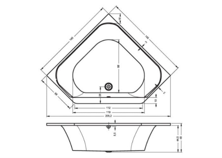 Акриловая ванна RIHO Austin 145x145 B005001005 без гидромассажа