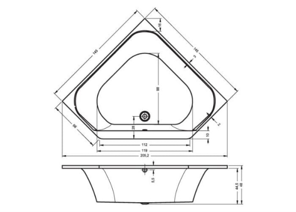 Акриловая ванна RIHO Austin 145x145 B005001005 без гидромассажа Акриловая ванна RIHO Austin 145x145 B005001005 без гидромассажа