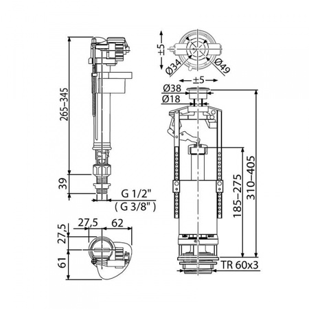 Выпускной комплект со стопкнопкой AlcaPlast SA2000 3/8"