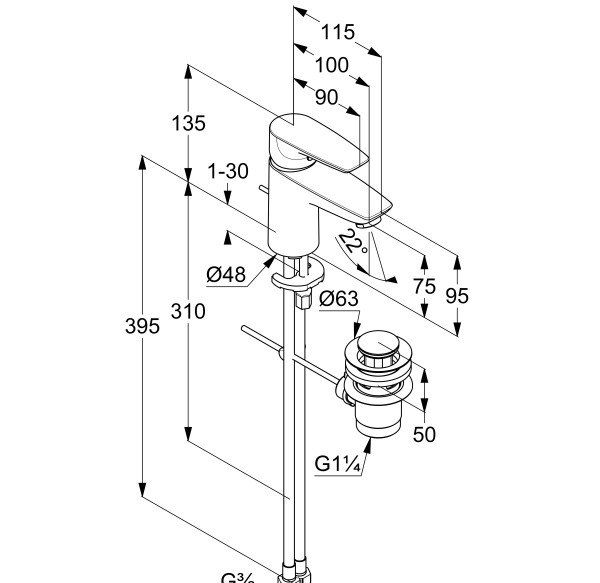 Смеситель для раковины Kludi Pure&Solid 343880575WR4