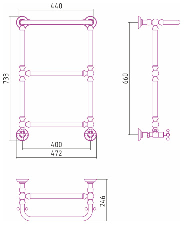 Полотенцесушитель Водяной Сунержа Ренессанс 1386 (66х40) Состаренная Латунь 051-0281-6640