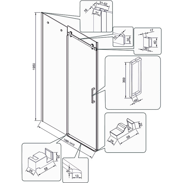 Душевая дверь Veconi Vianno VN-74, (140x195) VN74-140-01-C4