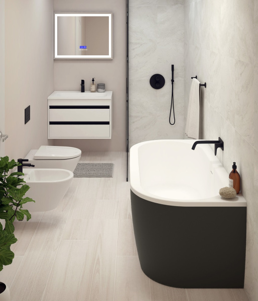 Акриловая ванна (180х79) CEZARES SLIM WALL-180-80-60-NERO-SET