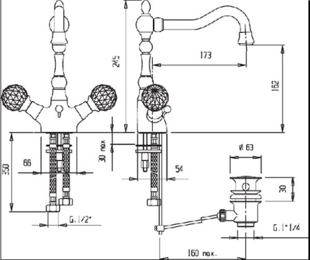 Смеситель на раковину Cezares Atlantis ATLANTIS-LS2-A-03/24-Sw/M