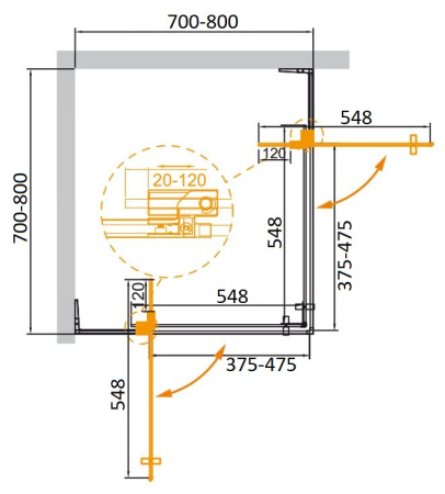 Душевой уголок (70х70) CEZARES SLIDER SLIDER-A-2-70/80-BR-BORO