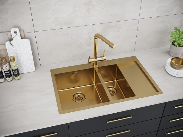 Кухонная мойка Paulmark Union PM537851-BGL брашированное золото левая