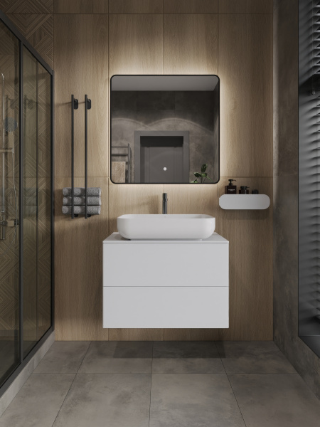 Тумба с раковиной подвесная 75 см,Orange Otto Ot-75TuMDF+B03-600W  белый глянец