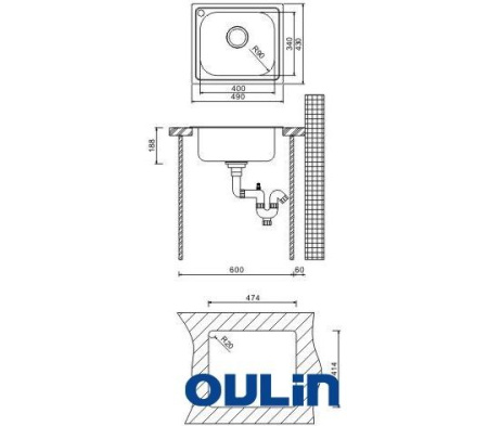 Кухонная мойка (49x43) Oulin OL-203