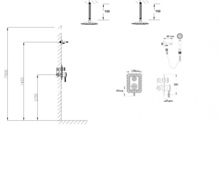 Комплект для душа встраиваемый Bronze de Luxe WINDSOR  10138/1DF