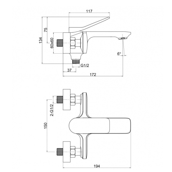 Смеситель для ванны Cersanit ODRA 63051
