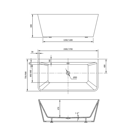 Ванна акриловая (170х80) Vincea VBT-425-1700