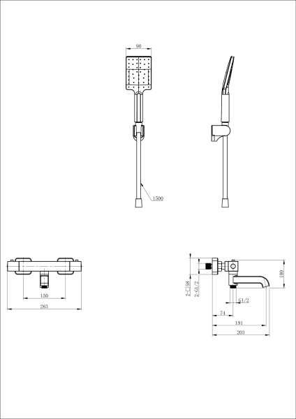 Смеситель для ванны с душем и термостатом WONZON & WOGHAND STAY 3, белый матовый WW-B2026-A1-MW