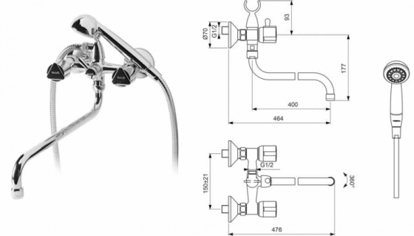 Смеситель для ванны с душевым гарнитуром Vidima Eco BA164AA