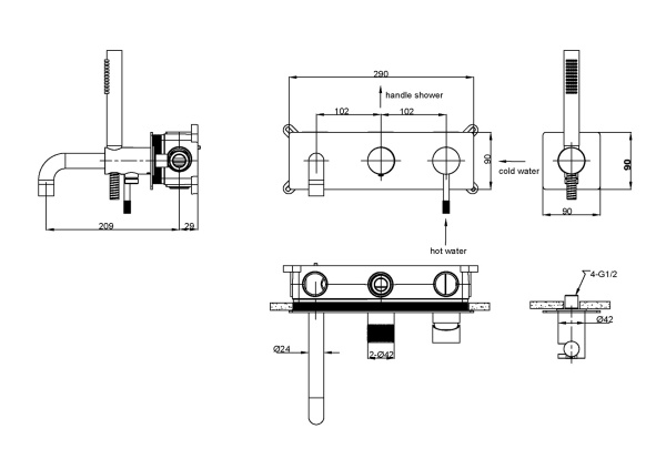 Смеситель для ванны Boheme Uno 464-3-CR