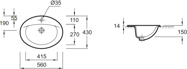 Раковина встраиваемя сверху (56х43) Jacob Delafon Odeon E4155-X5-00