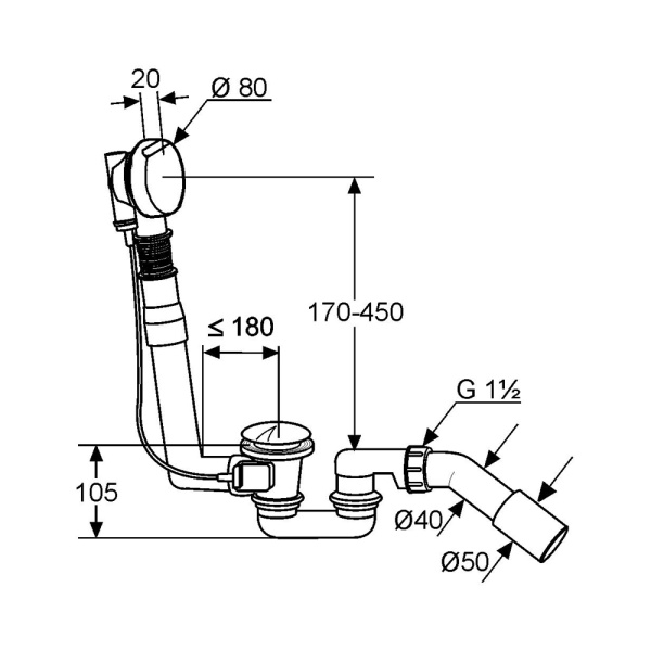 Слив-перелив для ванны Kludi Rotexa 2140605-00