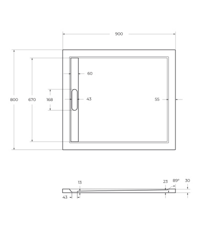 Поддон из искусственного мрамора (90х80) CEZARES TRAY-AS-AH-90/80-30-W