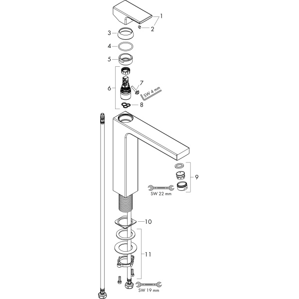 Смеситель для раковины без донного клапана Hansgrohe Vernis Shape 71591000 хром